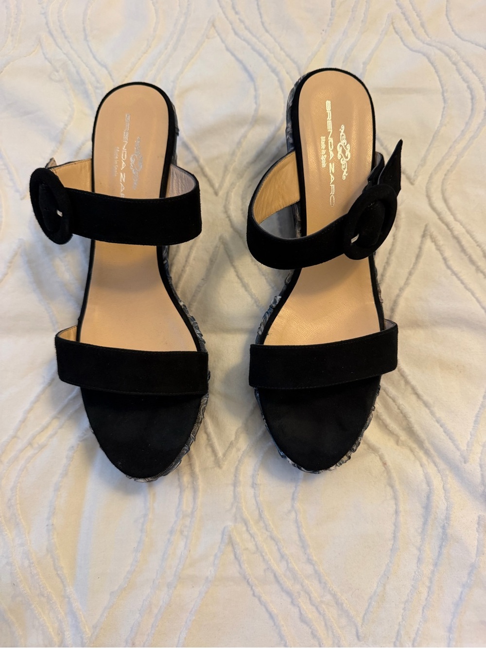 Brenda Zara Black Suede Two-Strap Block Heel Sandals